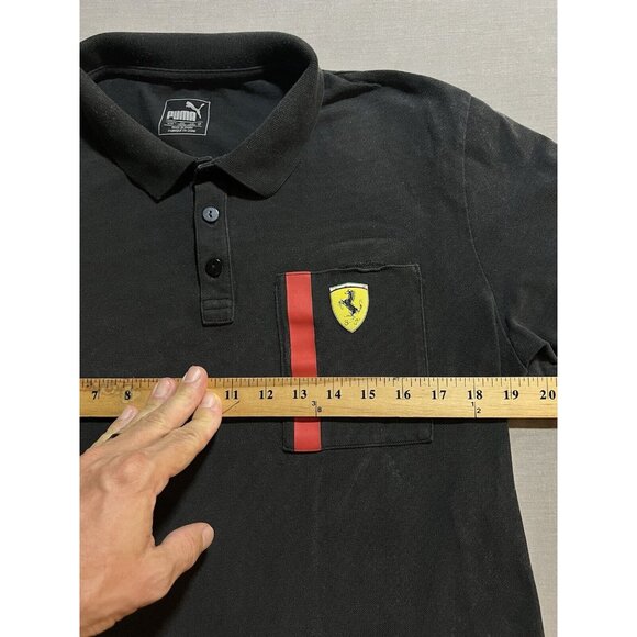 Rare Puma x Ferrari Polo Mens Medium‎ Black Faded Logo Button Faded Short Sleeve - Picture 8 of 11